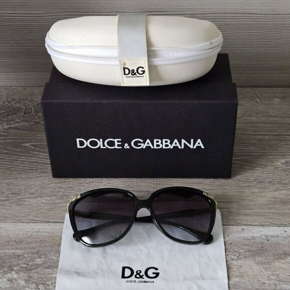 Dolce & Gabbana Womens Sunglasses Black Frame Gradient Lens 58mm Case Box Italy - Picture 1 of 16
